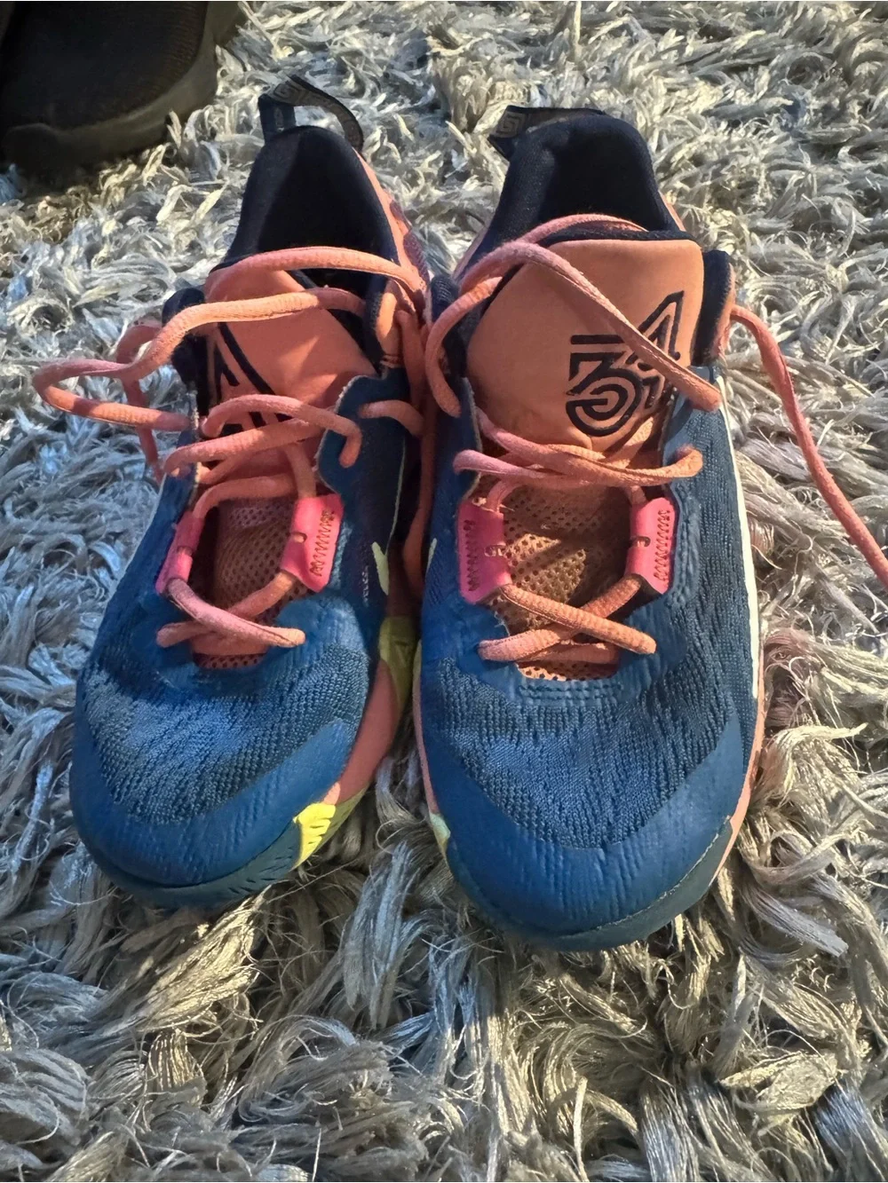 Nike Kids Navy Blue and Pink Sneakers with Yellow Accents